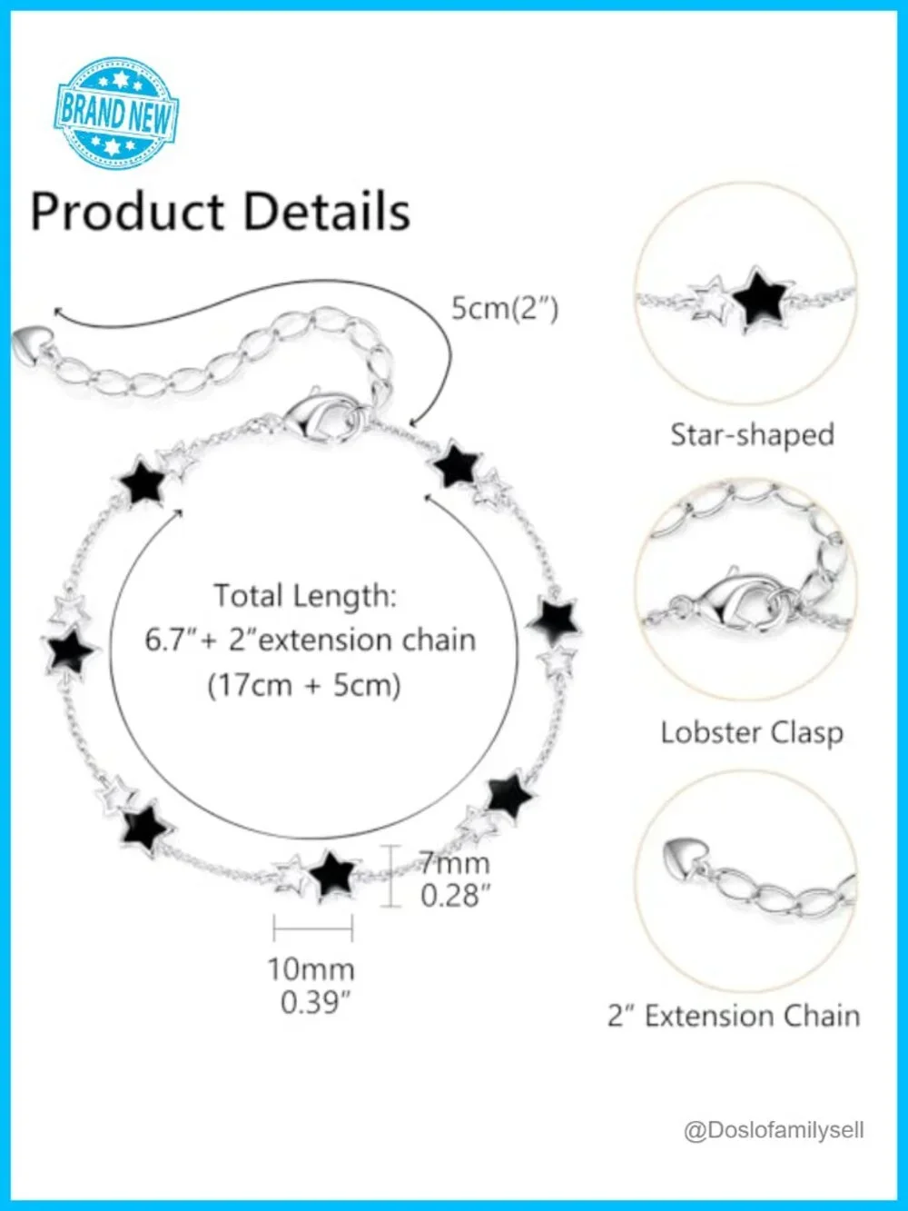 White Gold Plated Star Chain Link Bracelet Stackable Women Gift
